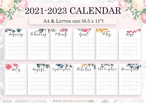 Wall Calendar Printable 2021 2022 2023 Wall Calendar Etsy