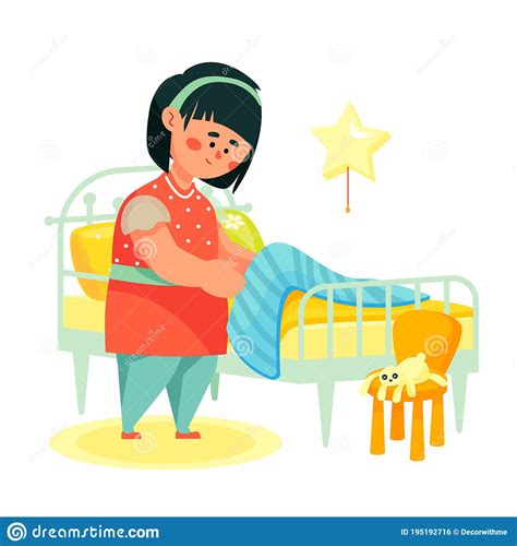 Girl Making Her Bed Colorful Flat Design Style Illustration Stock Vector Illustration Of