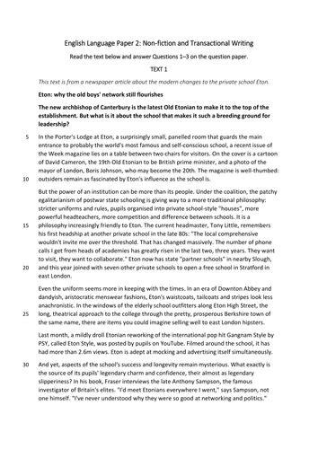Here is a full mark (grade 9) response to the nov '18 paper 1 q2 'language' question. Mock Edexcel English Language GCSE Paper 2 (Transactional ...