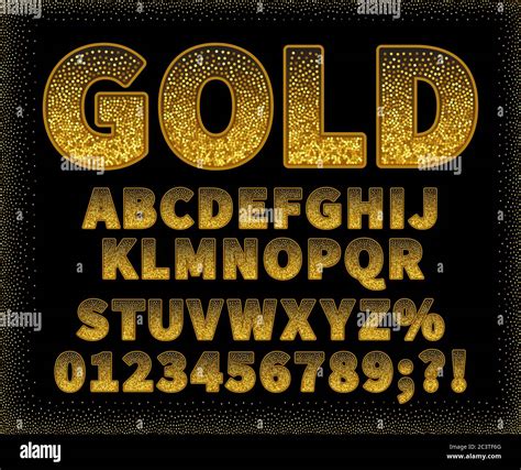 Vintage Gold Sans Serif Font On A Black Background Capital Letters