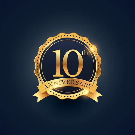 10th Anniversary Celebration Badge Label In Golden Color Download