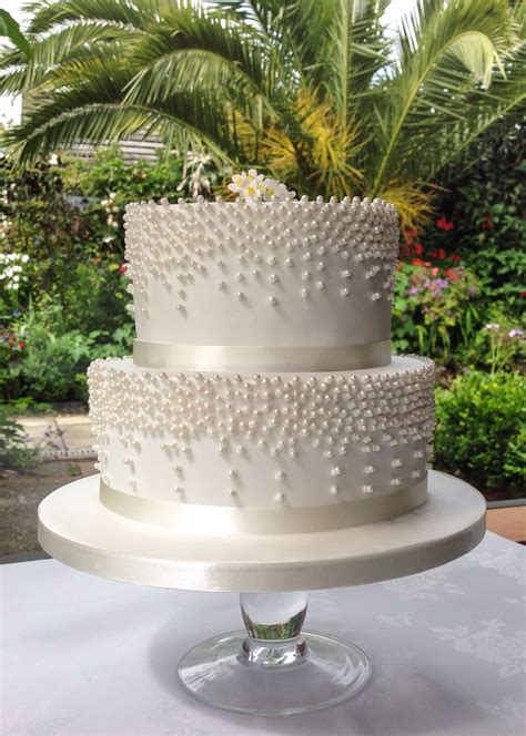 Elegant Bridal White 2 Tier Cake With Pearl Detail Tiered Cakes