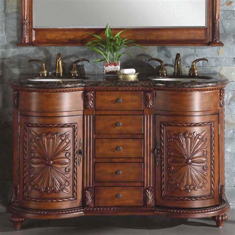 The basin sits atop an elegant vanity with a unique bow front design and beveled frame. 54 Inch Elda Vanity