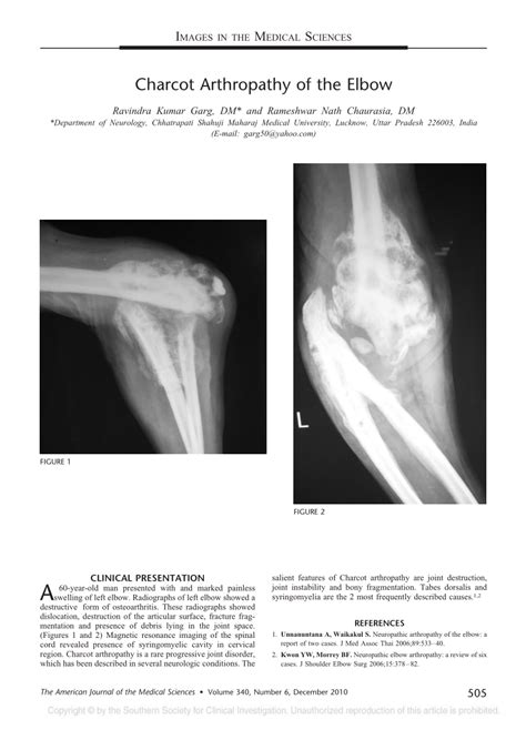 Pdf Charcot Arthropathy Of The Elbow