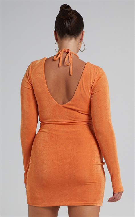 Sidnee Ruched Front Mini Dress In Orange Showpo