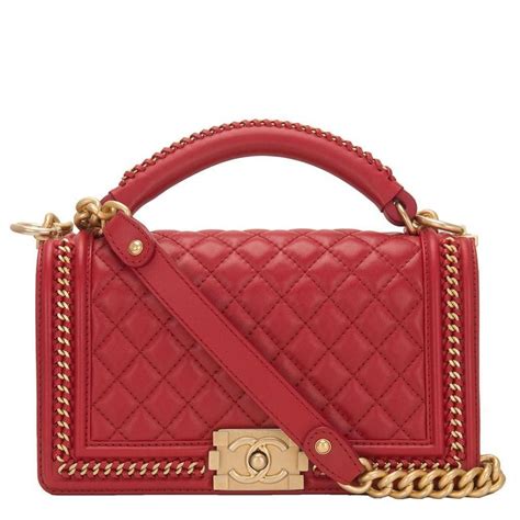 Chanel Red Quilted Calfskin Medium Boy Bag With Handle Chanel