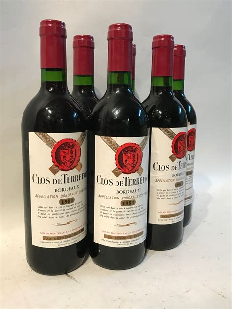 6 Bottles Of Vintage Red Wine 1981 Clos De Terrefort Bordeaux