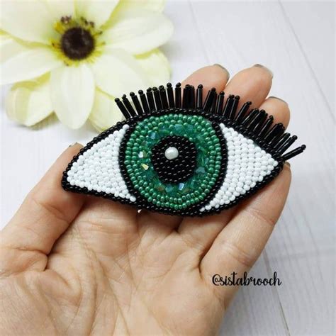 Beaded Eye Brooch Evil Eye T For Her Embroidered Green Etsy