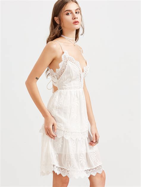 Embroidered Lace Trim Layered Cami Dress Shein Sheinside