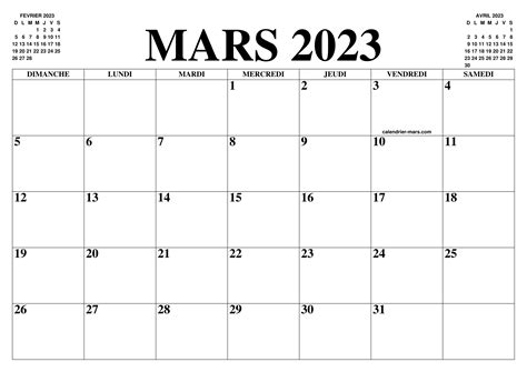 Calendrier Mars 2023 Gambaran