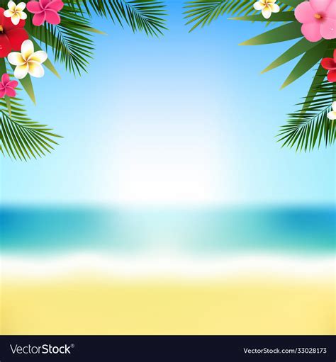 Tropical Flowers Border And Beach Royalty Free Vector Image