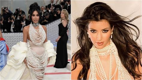Met Gala Kim Kardashian Wears Pearl Adorned Naked Dress Inspired By Her Playbabe