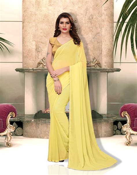 Yellowsolid Fashion Georgette Faux Georgette Saree Pearl3001