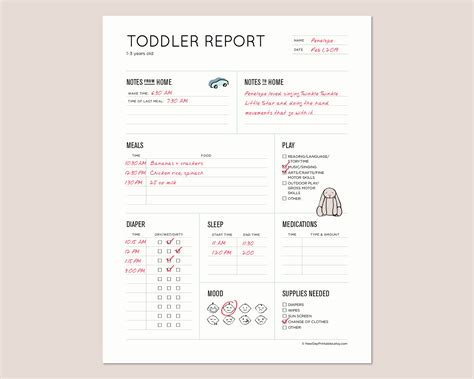 Toddler Report Daily Toddler Schedule For Nanny Daycare Etsy