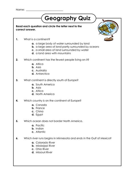 Geography Worksheets Selection Learning Printable