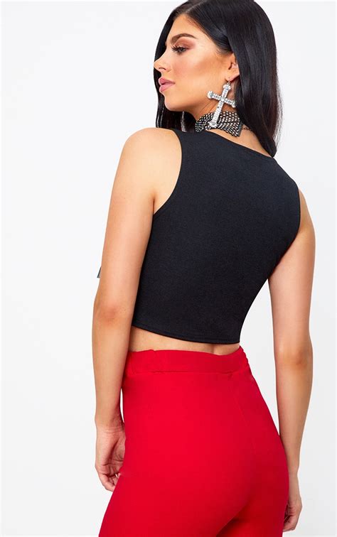 Black Layered Mesh Crop Top Tops Prettylittlething