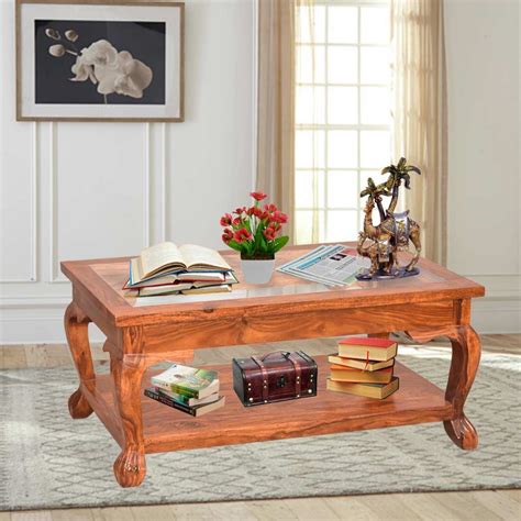 Buy Solid Sheesham Wood Glass Top Center Table Made With Solid Sheesham