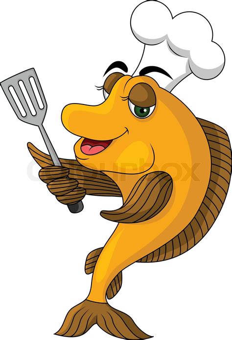 Funny Yellow Cartoon Cook Fish Stock Vector Colourbox