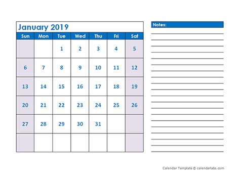 2019 Blank Printable Calendar Free Printable Templates