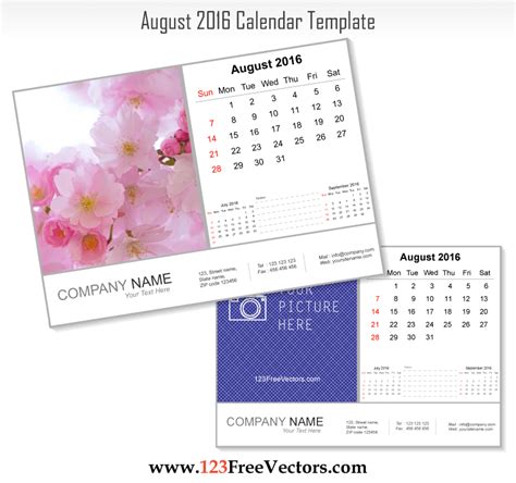 August 2016 Calendar Template Download Free Vector Art Free Vectors