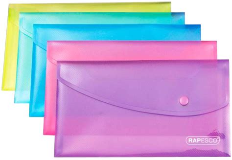 Dl Plastic Popper Document Wallets Pack Of 5 Assorted Bright Colours