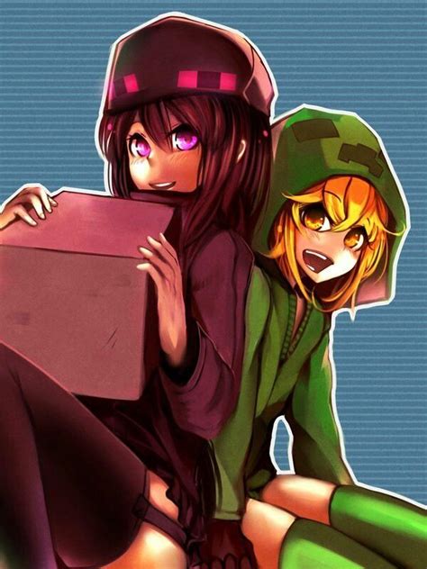 Enderman And Creeper As Human Its Cute Minecraft Anime Girls Art Minecraft Minecraft Face