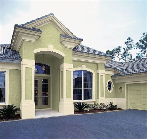 Cool Image Of Home Exterior Decoration With Pastel Green Exterior Paint