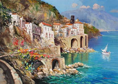 Atrani Italian Painting Seaside Original Oil On Canvas Artwork Painter