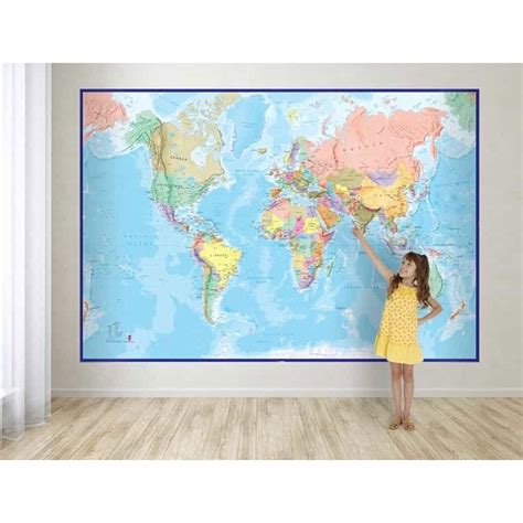 Giant World Wall Map Mural With Blue Oceans Shop Wall Maps