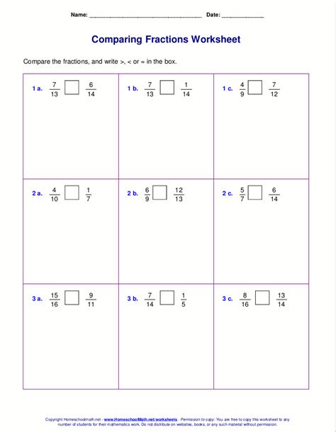 Comparing Fractions With Same Numerator Worksheet Printable Word Searches
