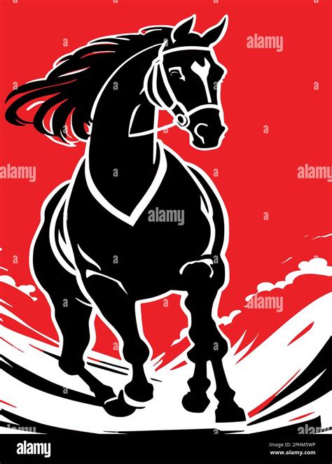 Illustration Of Horses Running Freely In Silhouette Black And White