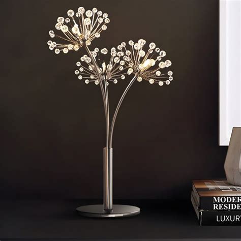 Silver Dandelion Table Lamp Contemporary Crystal 1 Light Bedside