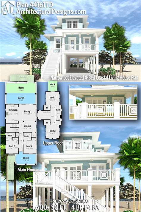 Plan 44161td Narrow Lot Elevated 4 Bed Coastal Living House Plan