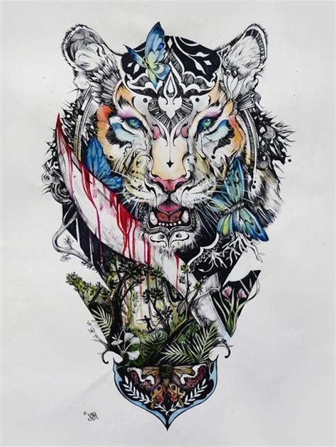 Tattoo vorlagen wikinger tattoo vorlagen 3. bunte zeichnung, tiger, schmetterlinge, blätter ...