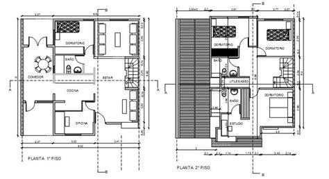 Square Meter House Ground Floor And First Floor Plan Dwg File Cadbull