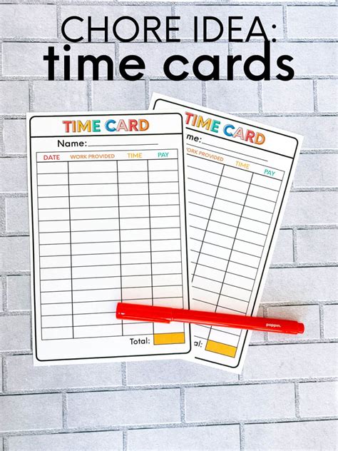 Printable Time Card Chore Chart Kids Chores For Kids Chore Chart
