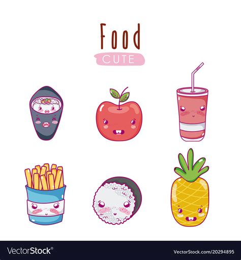 Cute Food Kawaii Cartoons Royalty Free Vector Image