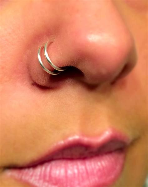 Gauge Silver Double Nose Ring Lip Ring Fake Piercing Fake