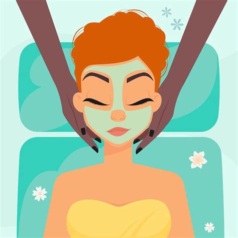 mulher relaxada durante massagem facial no spa vetor premium