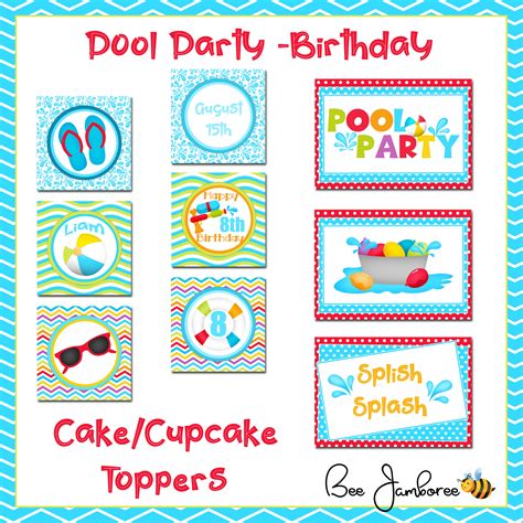 Pool Party Birthday Cakecupcake Toppers Personalized Digital Products This Is A Fun Theme
