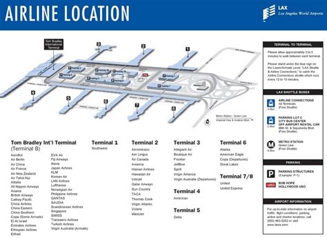 Los Angeles Airport Terminals Map Lax Airlines Location Map