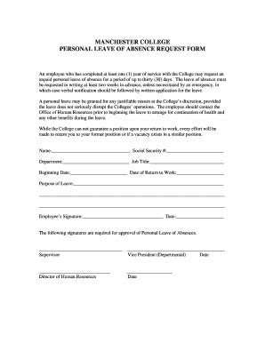 fillable  personal leave  absence request form