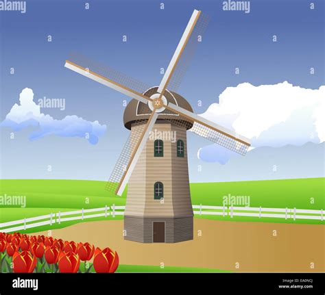 Cartoon Illustration Landscape Windmill Hi Res Stock Photography And