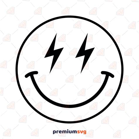 Lightning Smiley Face Outline Svg Retro Bolt Smiley Svg Vector Files