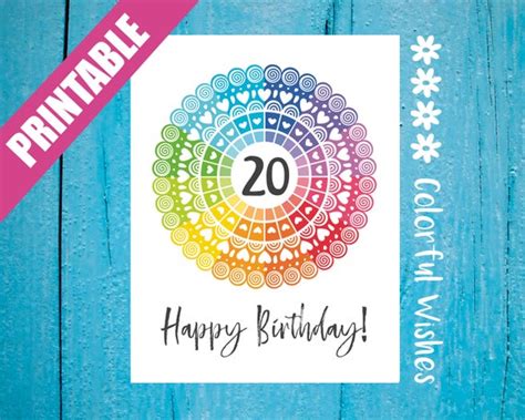 Happy Birthday 20 Age 20 Card 20th Birthday Card Printable Etsy