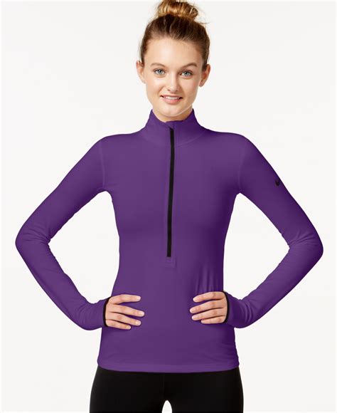 Nike Pro Hyperwarm Half Zip Dri Fit Pullover In Purple Court Purple