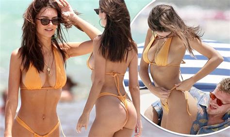Emily Ratajkowski Slips On Orange Thong Bikini In Miami Daily Mail Online