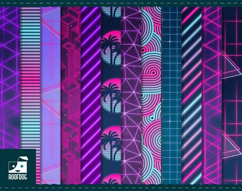 1980s Digital Paper Purple Neon Digital Paper 1980s Retrowave Pattern