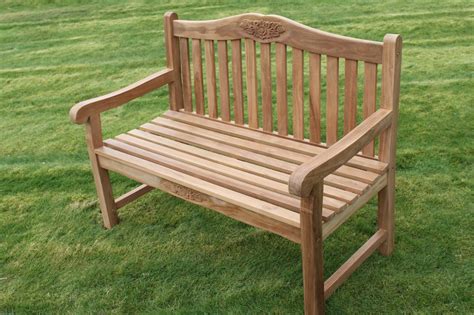 Solid Teak 3 Seater Garden Bench With Two Flower And Leaf Carvings Garden Market Place