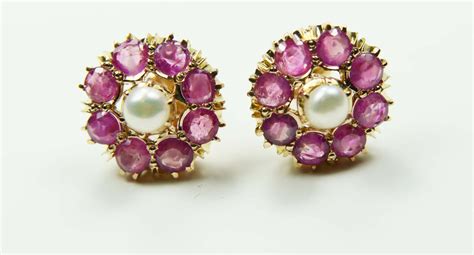Vintage 14k Gold Genuine Ruby Earrings Vintage Ruby And Pearl